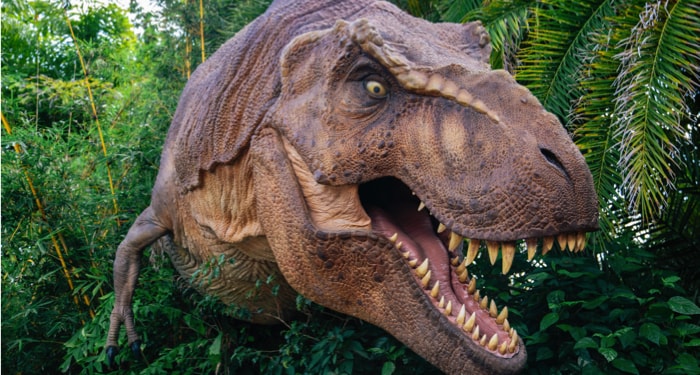 illustration of dinosaur in swamp land