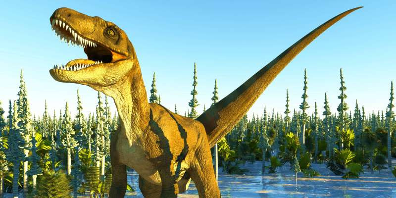 illustration of dinosaur in swamp land